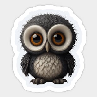 Cute Grey Baby Owl with Big Knowing Eyes Sticker